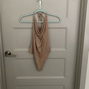 tan cowl neck bodysuit